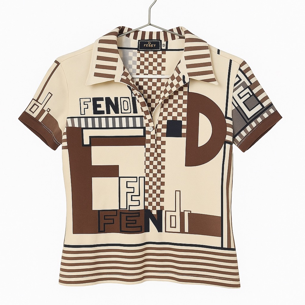 Fendi Vintage Logo Graphic Stretch Top – Made in Italy (Size 40 / S-M)